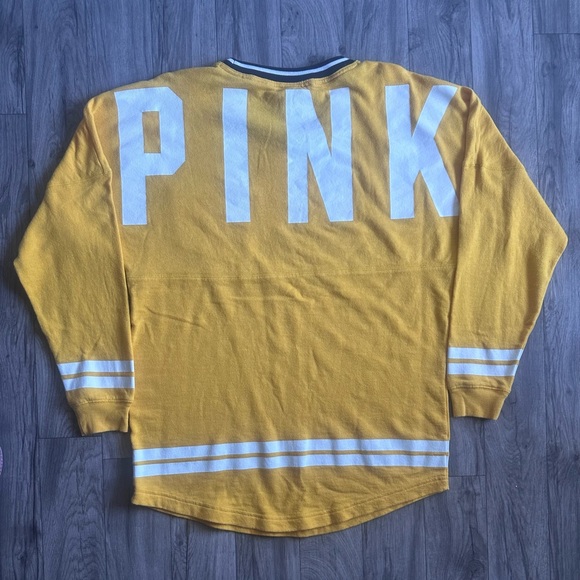 PINK Womens Medium Shirt Long
Sleeve Pocket Yellow White Stripe
Logo. - Picture 4 of 8